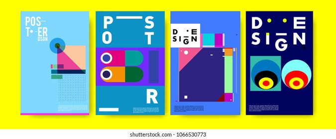 Abstract colorful geometric pattern background for poster design. Blue, yellow, red, orange, pink and green. Vector banner poster template in Eps10.