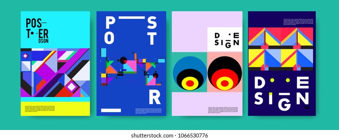 Abstract colorful geometric pattern background for poster design. Blue, yellow, red, orange, pink and green. Vector banner poster template in Eps10.