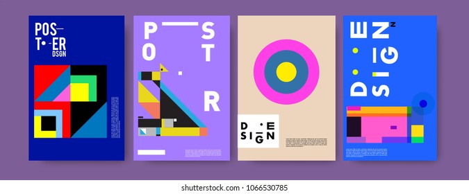 Abstract colorful geometric pattern background for poster design. Blue, yellow, red, orange, pink and green. Vector banner poster template in Eps10.