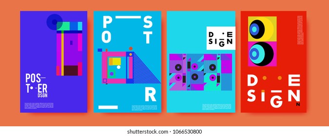 Abstract colorful geometric pattern background for poster design. Blue, yellow, red, orange, pink and green. Vector banner poster template in Eps10.