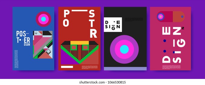 Abstract colorful geometric pattern background for poster design. Blue, yellow, red, orange, pink and green. Vector banner poster template in Eps10.