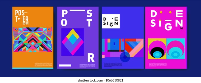 Abstract colorful geometric pattern background for poster design. Blue, yellow, red, orange, pink and green. Vector banner poster template in Eps10.
