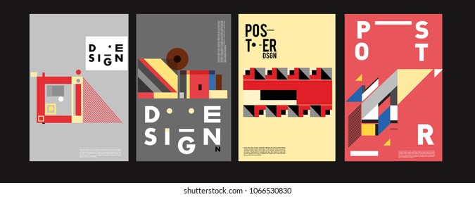 Abstract colorful geometric pattern background for poster design. Blue, yellow, red, orange, pink and green. Vector banner poster template in Eps10.