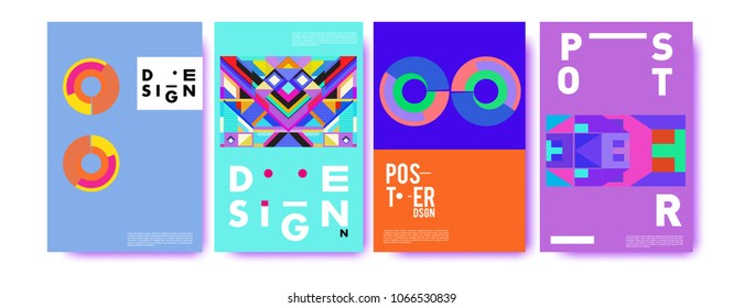 Abstract colorful geometric pattern background for poster design. Blue, yellow, red, orange, pink and green. Vector banner poster template in Eps10.