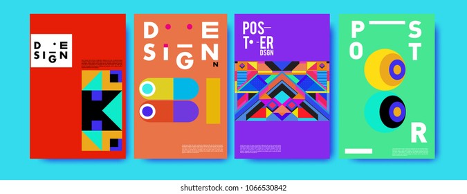 Abstract colorful geometric pattern background for poster design. Blue, yellow, red, orange, pink and green. Vector banner poster template in Eps10.