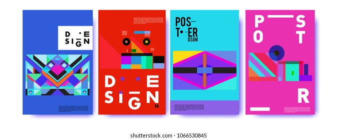 Abstract colorful geometric pattern background for poster design. Blue, yellow, red, orange, pink and green. Vector banner poster template in Eps10.