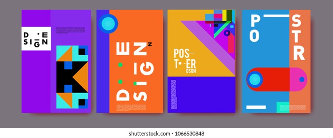 Abstract colorful geometric pattern background for poster design. Blue, yellow, red, orange, pink and green. Vector banner poster template in Eps10.