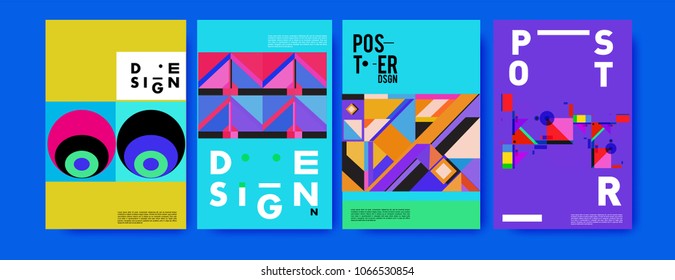Abstract colorful geometric pattern background for poster design. Blue, yellow, red, orange, pink and green. Vector banner poster template in Eps10.