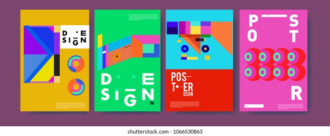 Abstract colorful geometric pattern background for poster design. Blue, yellow, red, orange, pink and green. Vector banner poster template in Eps10.