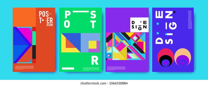 Abstract colorful geometric pattern background for poster design. Blue, yellow, red, orange, pink and green. Vector banner poster template in Eps10.