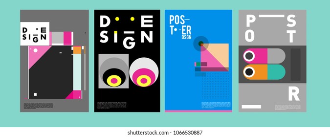 Abstract colorful geometric pattern background for poster design. Blue, yellow, red, orange, pink and green. Vector banner poster template in Eps10.