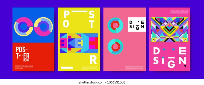 Abstract colorful geometric pattern background for poster design. Blue, yellow, red, orange, pink and green. Vector banner poster template in Eps10.