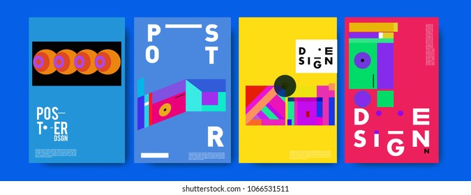 Abstract colorful geometric pattern background for poster design. Blue, yellow, red, orange, pink and green. Vector banner poster template in Eps10.
