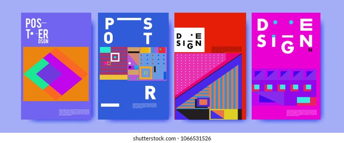 Abstract colorful geometric pattern background for poster design. Blue, yellow, red, orange, pink and green. Vector banner poster template in Eps10.