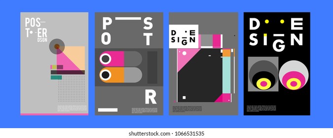 Abstract colorful geometric pattern background for poster design. Blue, yellow, red, orange, pink and green. Vector banner poster template in Eps10.