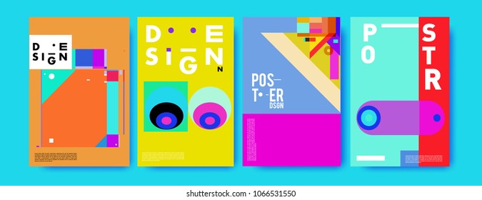 Abstract colorful geometric pattern background for poster design. Blue, yellow, red, orange, pink and green. Vector banner poster template in Eps10.