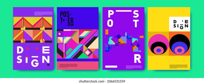 Abstract colorful geometric pattern background for poster design. Blue, yellow, red, orange, pink and green. Vector banner poster template in Eps10.