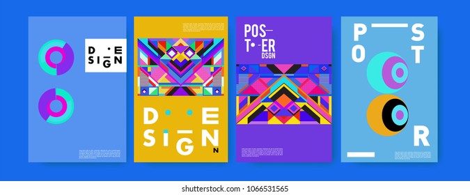 Abstract colorful geometric pattern background for poster design. Blue, yellow, red, orange, pink and green. Vector banner poster template in Eps10.
