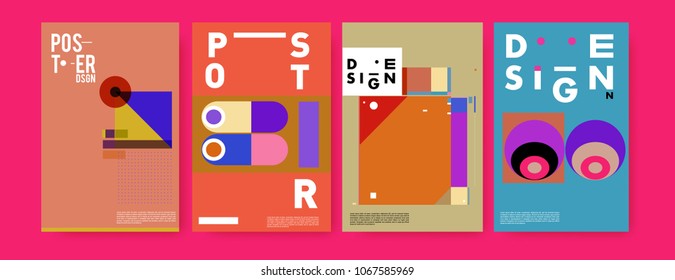 Abstract colorful geometric pattern background for poster design. Blue, yellow, red, orange, pink and green. Vector banner poster template in Eps10.