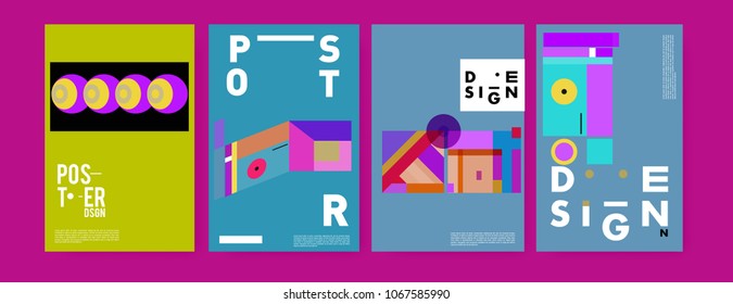 Abstract colorful geometric pattern background for poster design. Blue, yellow, red, orange, pink and green. Vector banner poster template in Eps10.
