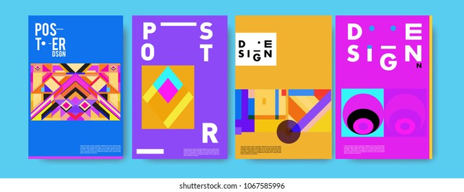Abstract colorful geometric pattern background for poster design. Blue, yellow, red, orange, pink and green. Vector banner poster template in Eps10.