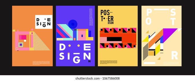 Abstract colorful geometric pattern background for poster design. Blue, yellow, red, orange, pink and green. Vector banner poster template in Eps10.