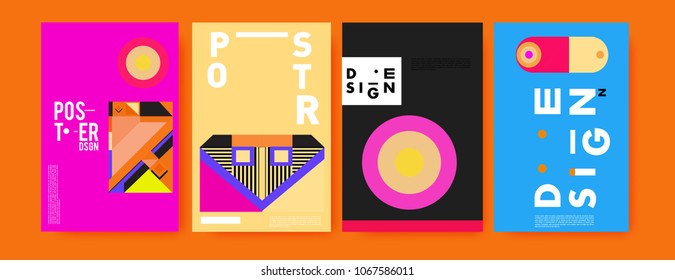Abstract colorful geometric pattern background for poster design. Blue, yellow, red, orange, pink and green. Vector banner poster template in Eps10.