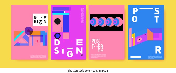 Abstract colorful geometric pattern background for poster design. Blue, yellow, red, orange, pink and green. Vector banner poster template in Eps10.