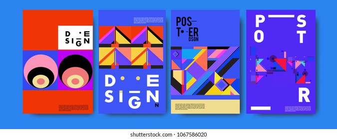 Abstract colorful geometric pattern background for poster design. Blue, yellow, red, orange, pink and green. Vector banner poster template in Eps10.