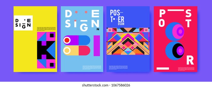 Abstract colorful geometric pattern background for poster design. Blue, yellow, red, orange, pink and green. Vector banner poster template in Eps10.