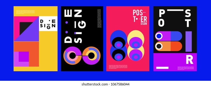 Abstract colorful geometric pattern background for poster design. Blue, yellow, red, orange, pink and green. Vector banner poster template in Eps10.