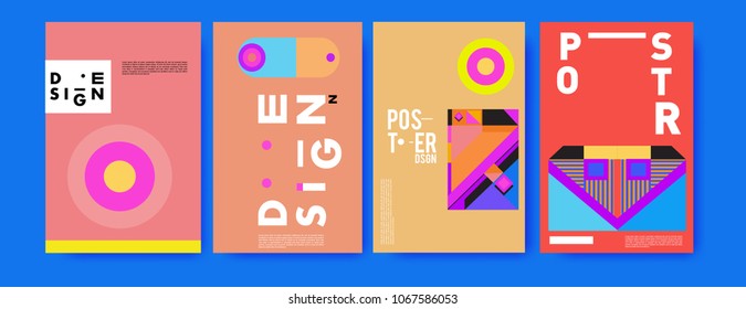 Abstract colorful geometric pattern background for poster design. Blue, yellow, red, orange, pink and green. Vector banner poster template in Eps10.