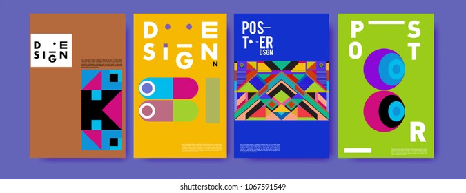Abstract colorful geometric pattern background for poster design. Blue, yellow, red, orange, pink and green. Vector banner poster template in Eps10.