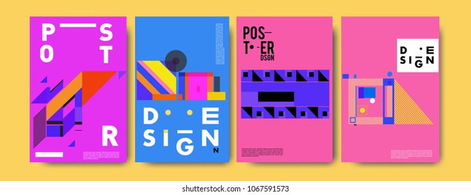Abstract colorful geometric pattern background for poster design. Blue, yellow, red, orange, pink and green. Vector banner poster template in Eps10.