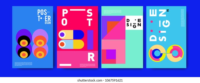 Abstract colorful geometric pattern background for poster design. Blue, yellow, red, orange, pink and green. Vector banner poster template in Eps10.