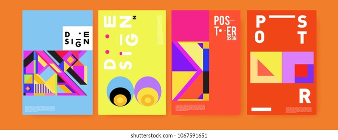 Abstract colorful geometric pattern background for poster design. Blue, yellow, red, orange, pink and green. Vector banner poster template in Eps10.