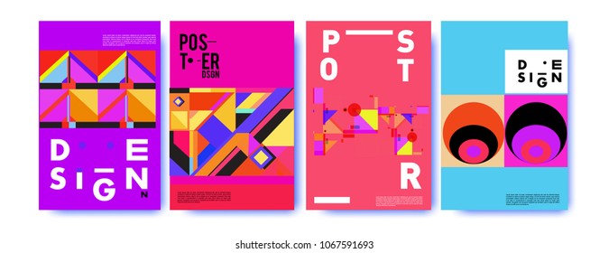 Abstract colorful geometric pattern background for poster design. Blue, yellow, red, orange, pink and green. Vector banner poster template in Eps10.
