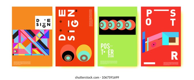 Abstract colorful geometric pattern background for poster design. Blue, yellow, red, orange, pink and green. Vector banner poster template in Eps10.