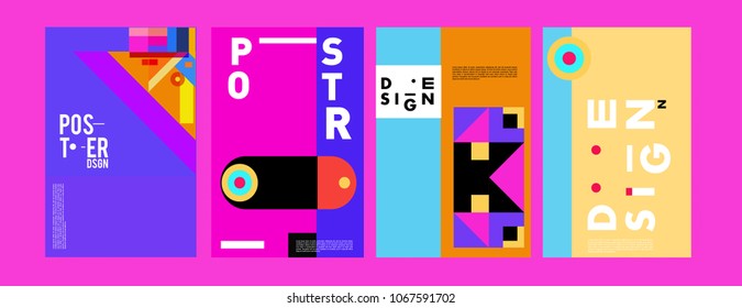 Abstract colorful geometric pattern background for poster design. Blue, yellow, red, orange, pink and green. Vector banner poster template in Eps10.