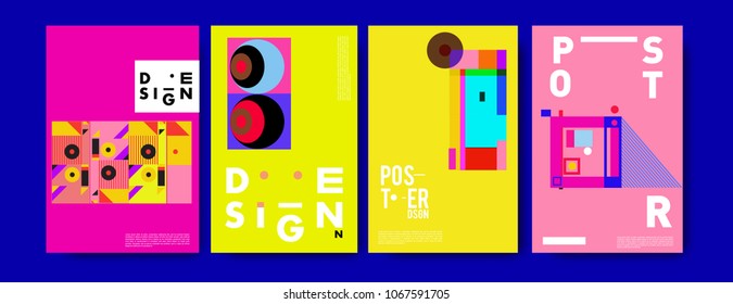 Abstract colorful geometric pattern background for poster design. Blue, yellow, red, orange, pink and green. Vector banner poster template in Eps10.