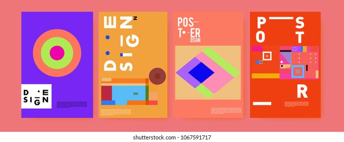 Abstract colorful geometric pattern background for poster design. Blue, yellow, red, orange, pink and green. Vector banner poster template in Eps10.