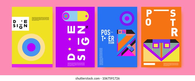 Abstract colorful geometric pattern background for poster design. Blue, yellow, red, orange, pink and green. Vector banner poster template in Eps10.