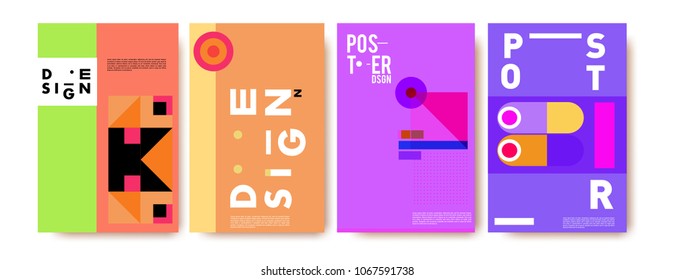 Abstract colorful geometric pattern background for poster design. Blue, yellow, red, orange, pink and green. Vector banner poster template in Eps10.