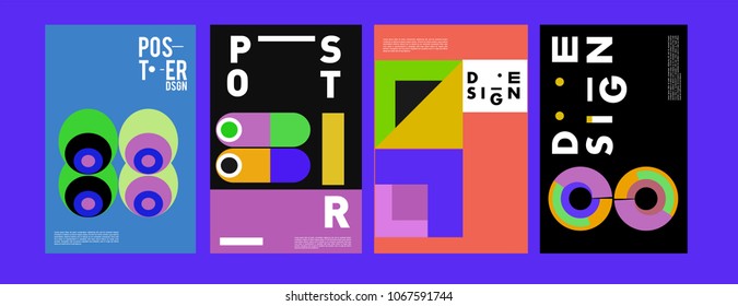 Abstract colorful geometric pattern background for poster design. Blue, yellow, red, orange, pink and green. Vector banner poster template in Eps10.