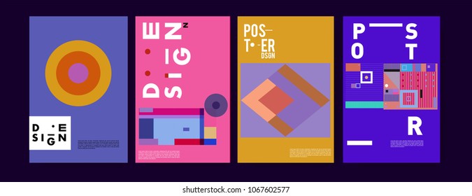 Abstract colorful geometric pattern background for poster design. Blue, yellow, red, orange, pink and green. Vector banner poster template in Eps10.