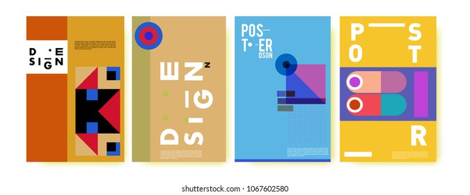 Abstract colorful geometric pattern background for poster design. Blue, yellow, red, orange, pink and green. Vector banner poster template in Eps10.