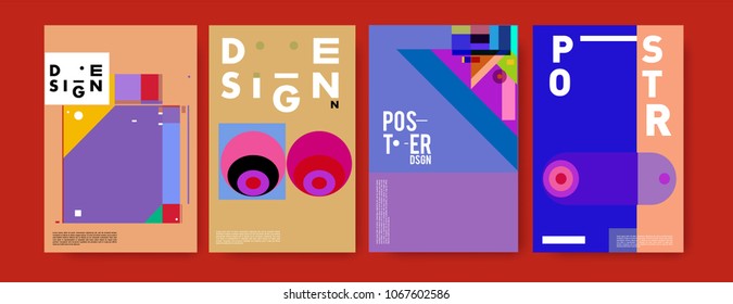 Abstract colorful geometric pattern background for poster design. Blue, yellow, red, orange, pink and green. Vector banner poster template in Eps10.