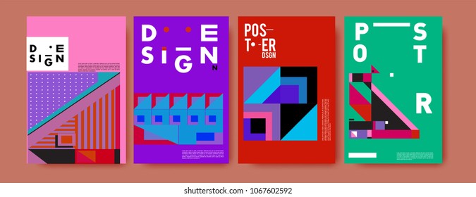 Abstract colorful geometric pattern background for poster design. Blue, yellow, red, orange, pink and green. Vector banner poster template in Eps10.