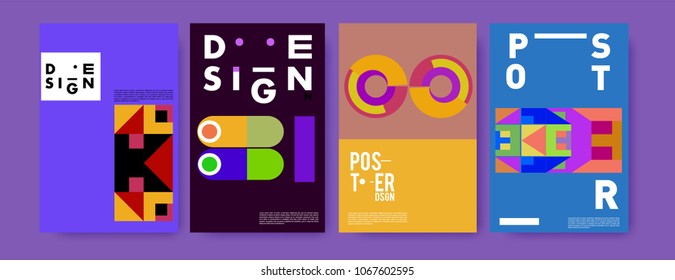 Abstract colorful geometric pattern background for poster design. Blue, yellow, red, orange, pink and green. Vector banner poster template in Eps10.