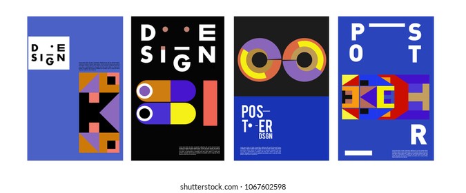 Abstract colorful geometric pattern background for poster design. Blue, yellow, red, orange, pink and green. Vector banner poster template in Eps10.